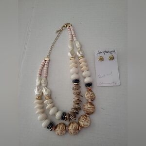 CHICO'S Signed neutral colored sea life beige coral bib necklace & earrings set